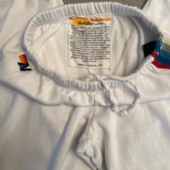 Aviator Nation White Sweatpants Rainbow Logo Stripe Detail Joggers Womens Size L - Picture 7 of 9